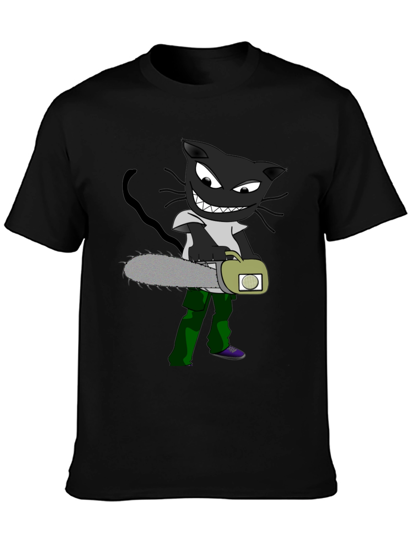 Cartoon Cat with Chainsaw Graphic Tee