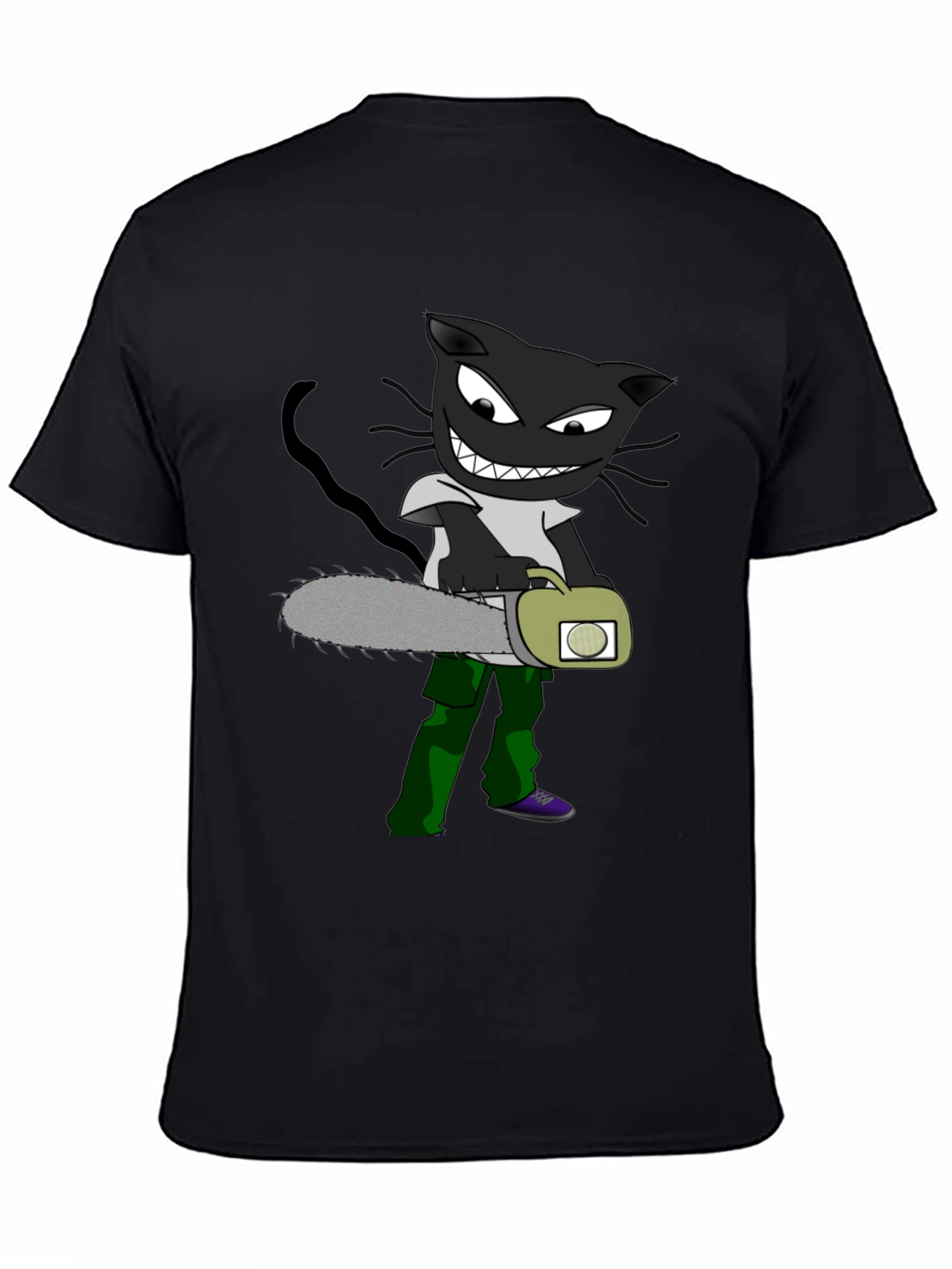 Cartoon Cat with Chainsaw Graphic Tee