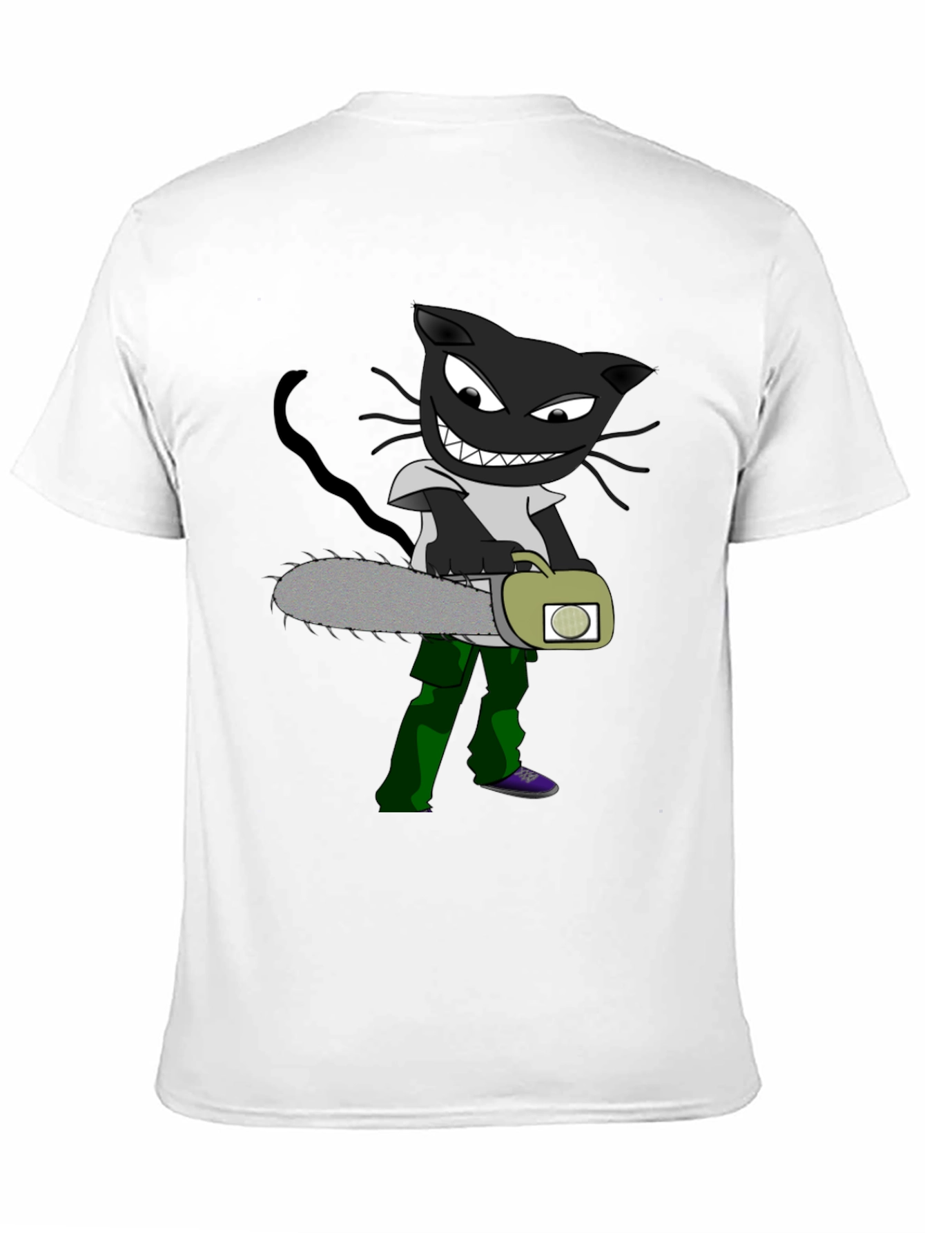 Cartoon Cat with Chainsaw Graphic Tee