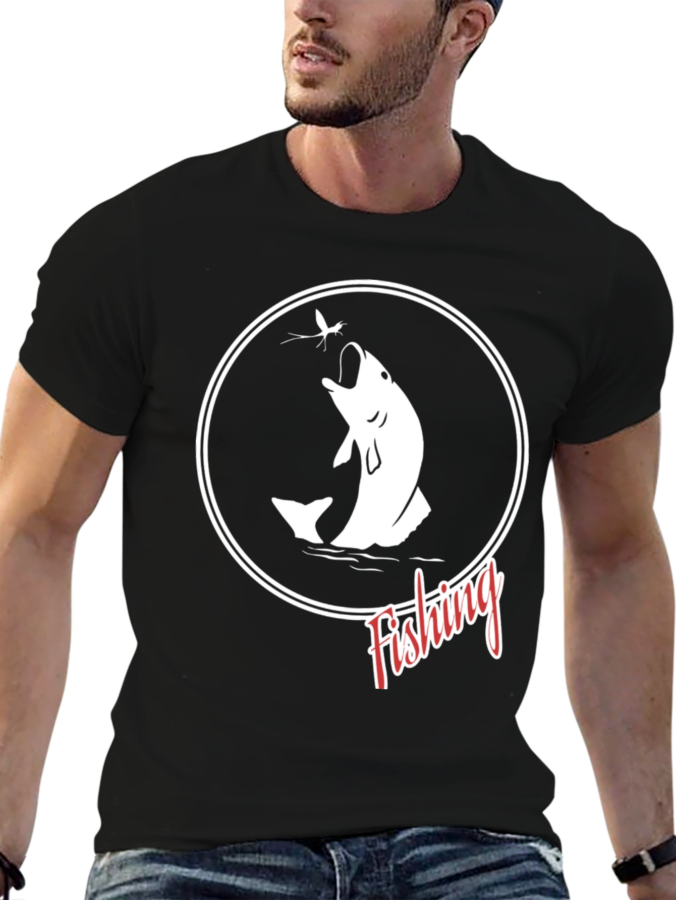 Fishing Graphic T-Shirt - Black Cotton Tee