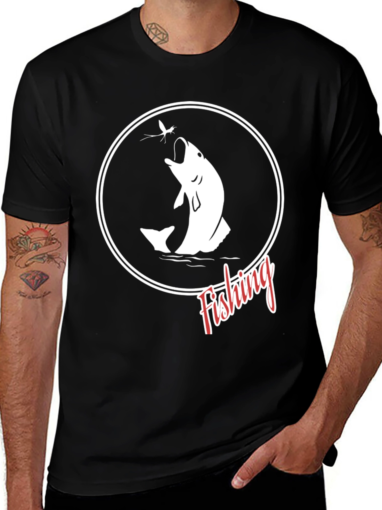 Fishing Graphic T-Shirt - Black Cotton Tee