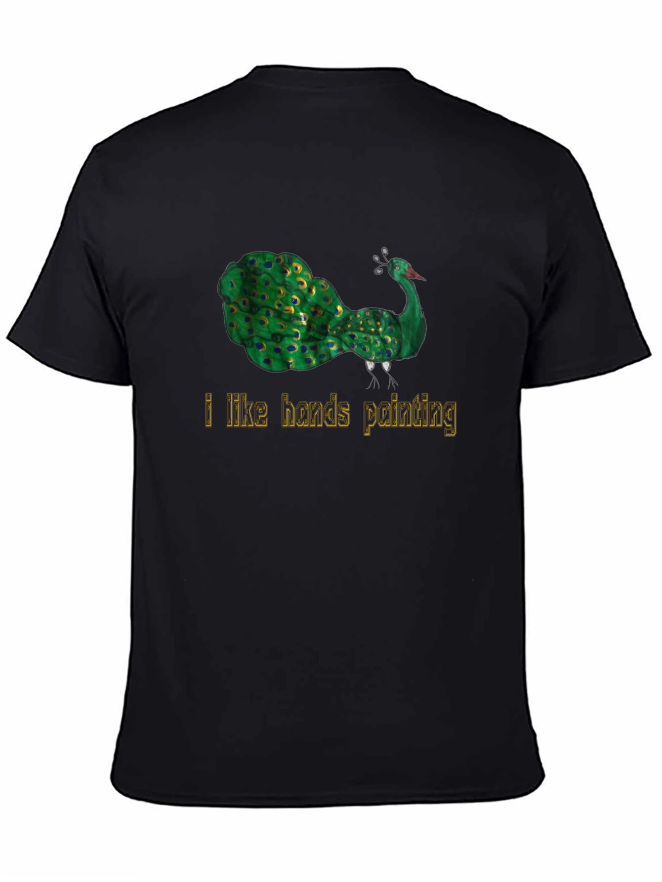 Peacock Art Mens Black Graphic T-Shirt
