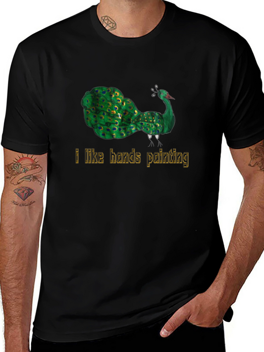 Peacock Art Mens Black Graphic T-Shirt