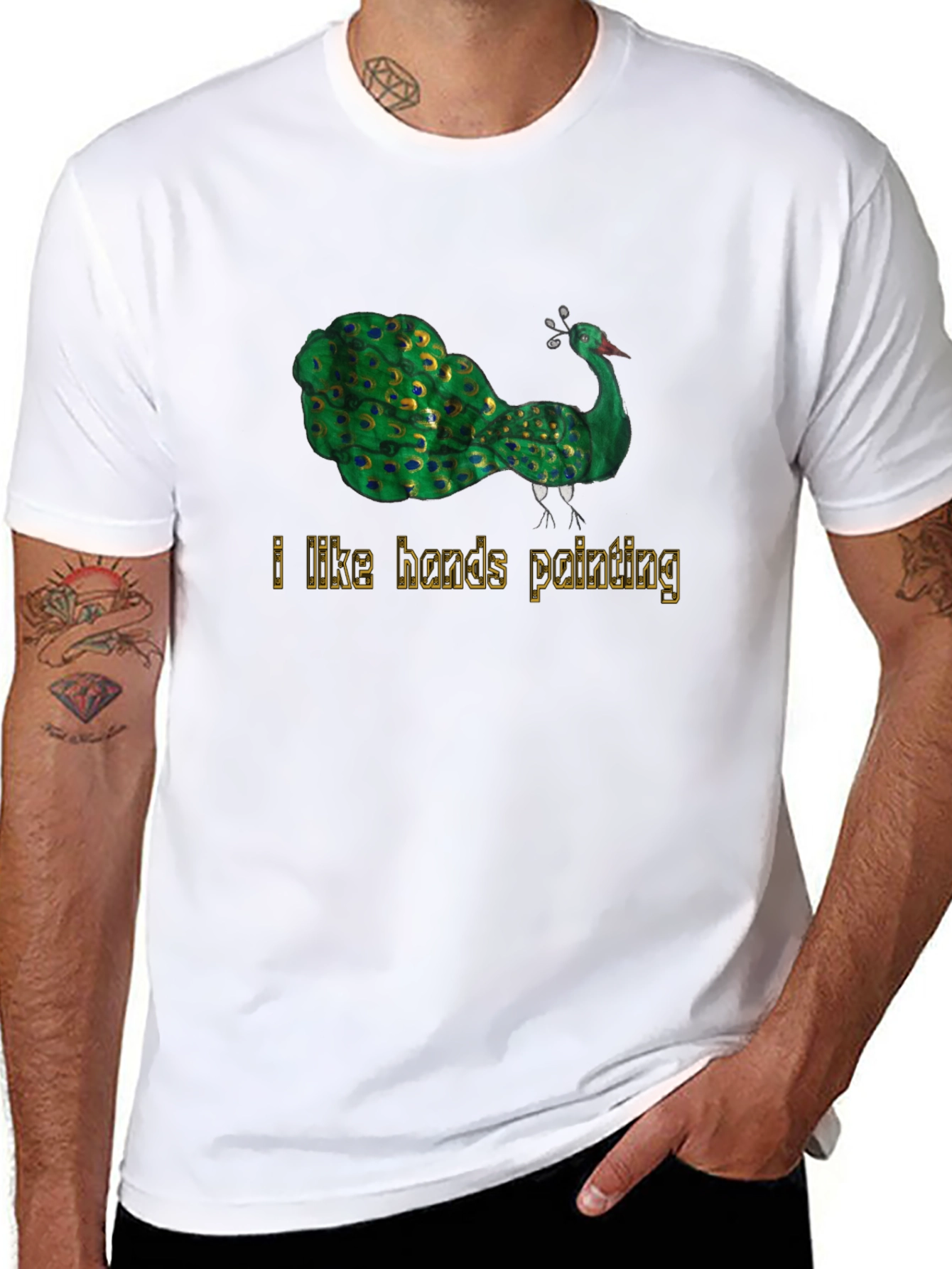 Peacock Art Mens Black Graphic T-Shirt