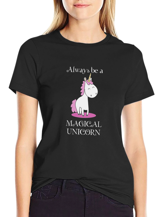 Magical Unicorn Graphic Tee - Black Cotton T-Shirt