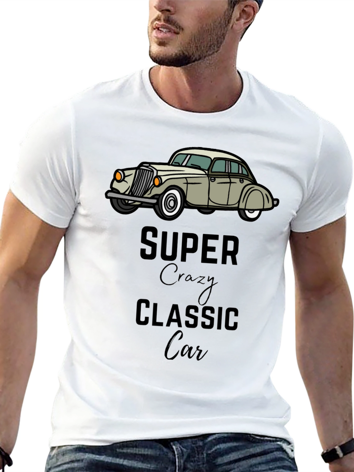 Super Crazy Classic Car Black T-Shirt