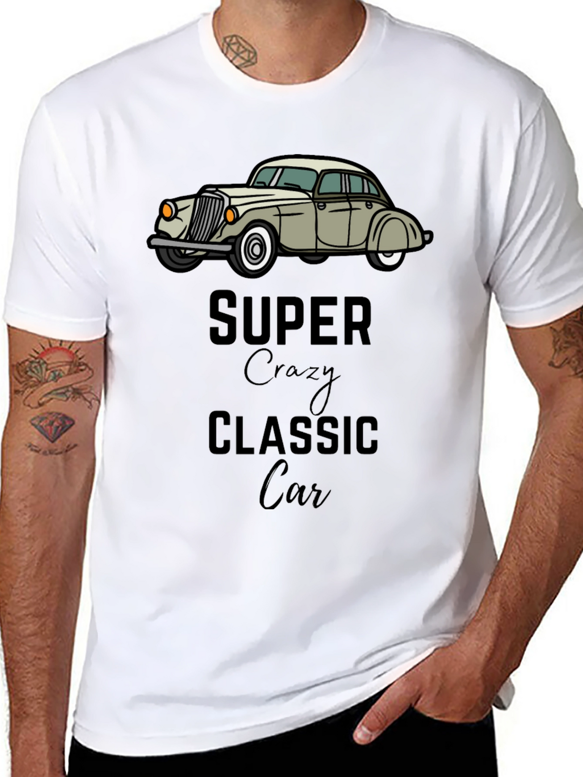 Super Crazy Classic Car Black T-Shirt