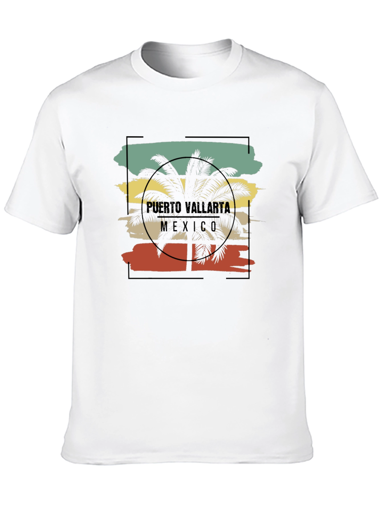 Puerto Vallarta Retro Palm Tree Black T-Shirt