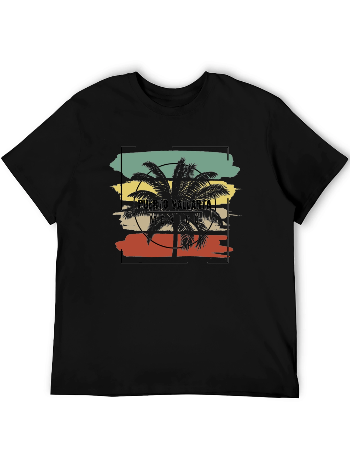 Puerto Vallarta Retro Palm Tree Black T-Shirt