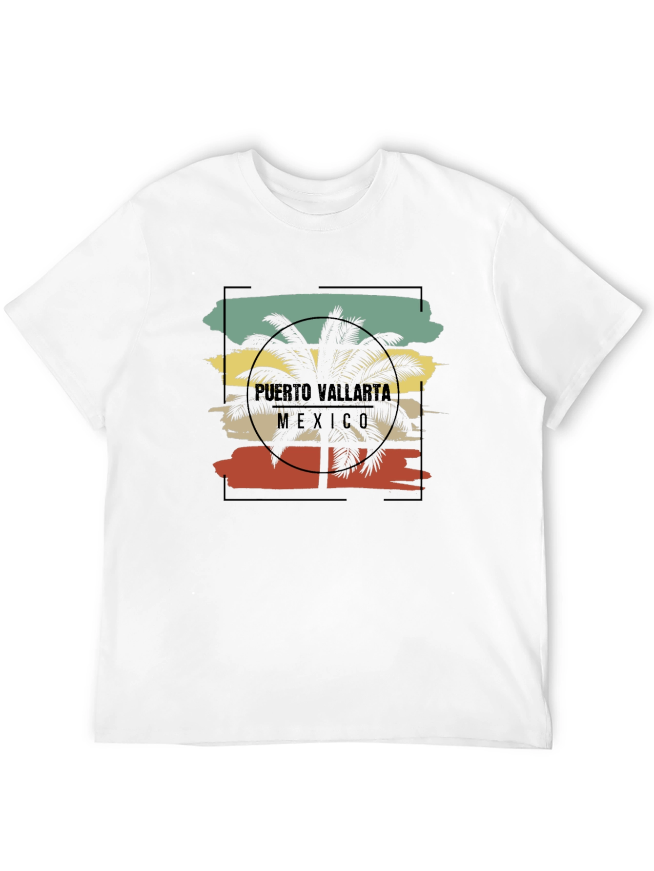 Puerto Vallarta Retro Palm Tree Black T-Shirt