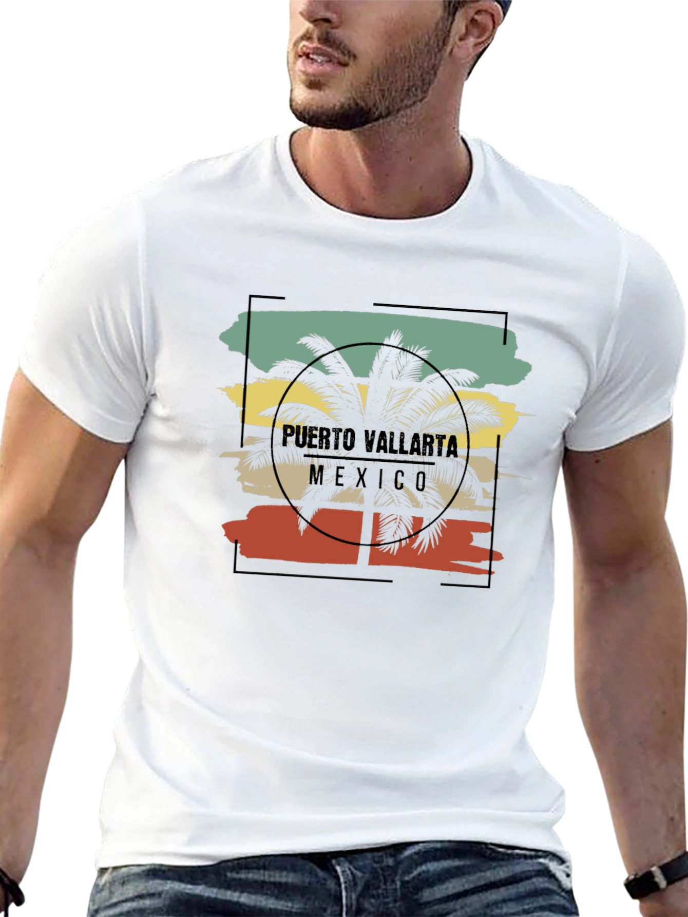 Puerto Vallarta Retro Palm Tree Black T-Shirt