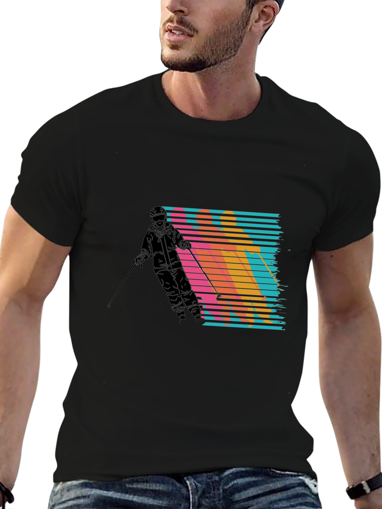 Retro Ski T-Shirt - Mens Black Graphic Tee
