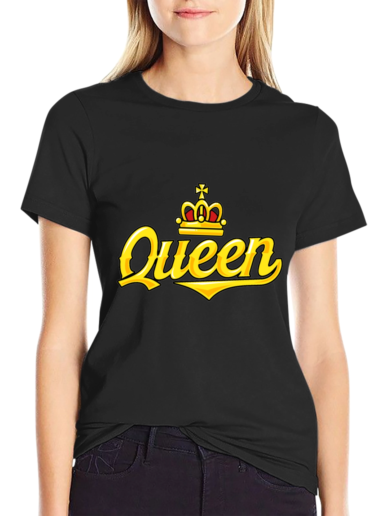 Queen Crown Graphic Print Black T-Shirt