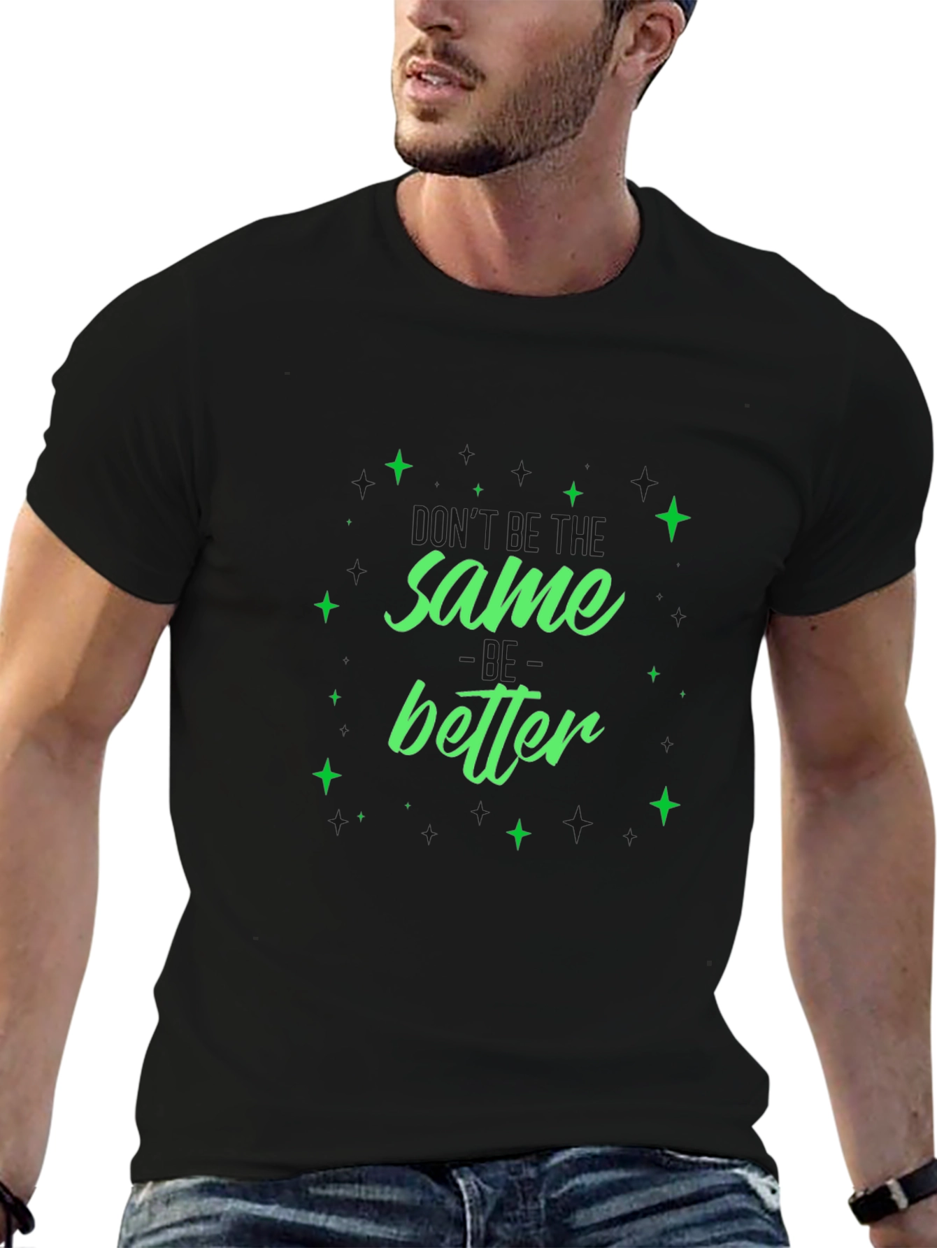 Same Better Green Graphic Black T-Shirt