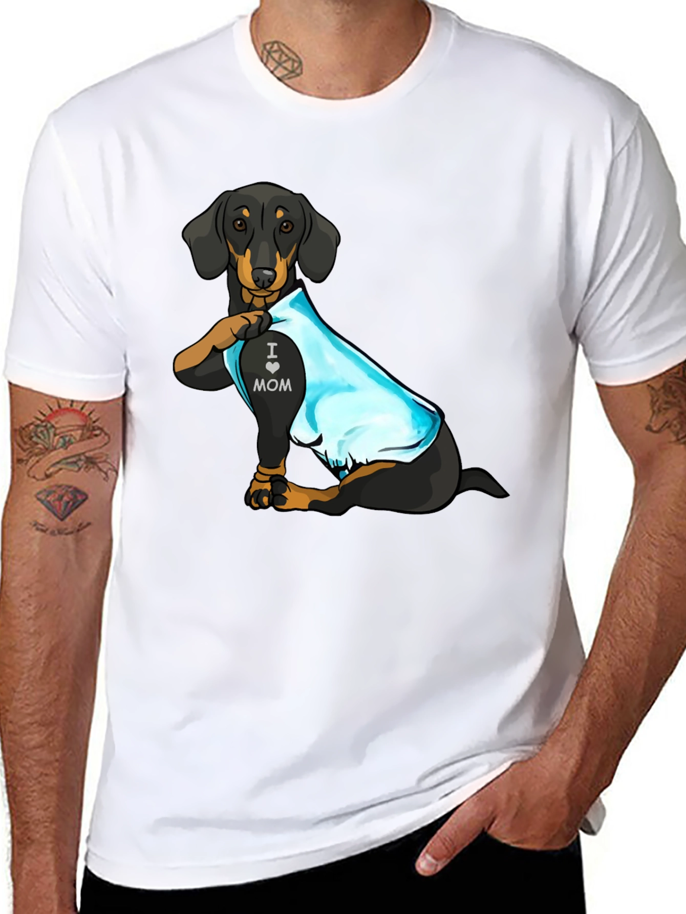 Dachshund I Love Mom Tattoo Graphic T-Shirt