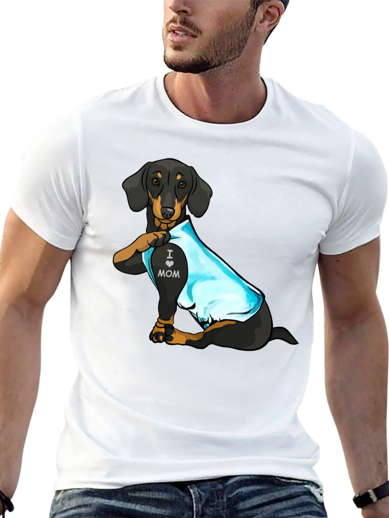 Dachshund I Love Mom Tattoo Graphic T-Shirt