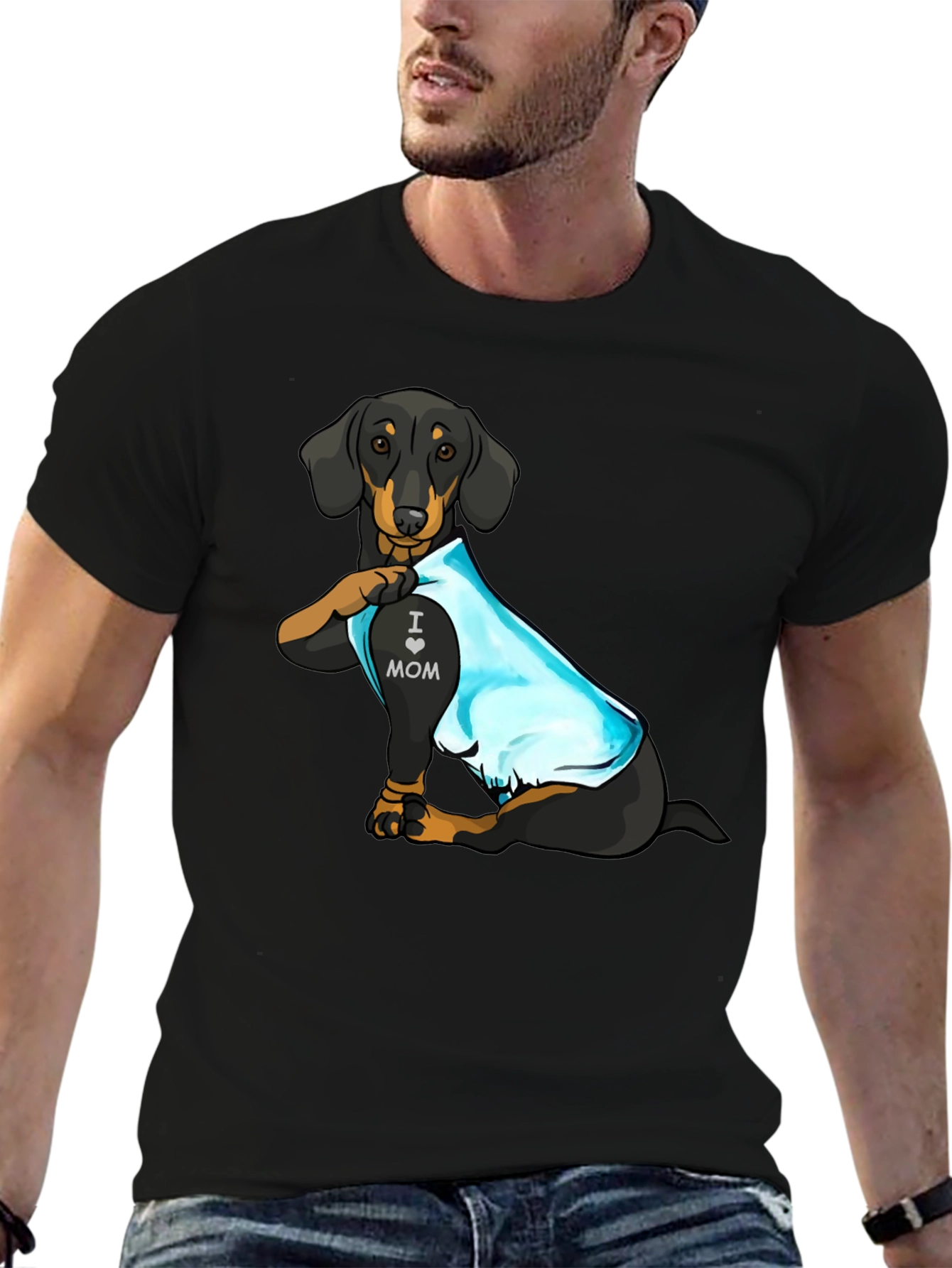Dachshund I Love Mom Tattoo Graphic T-Shirt