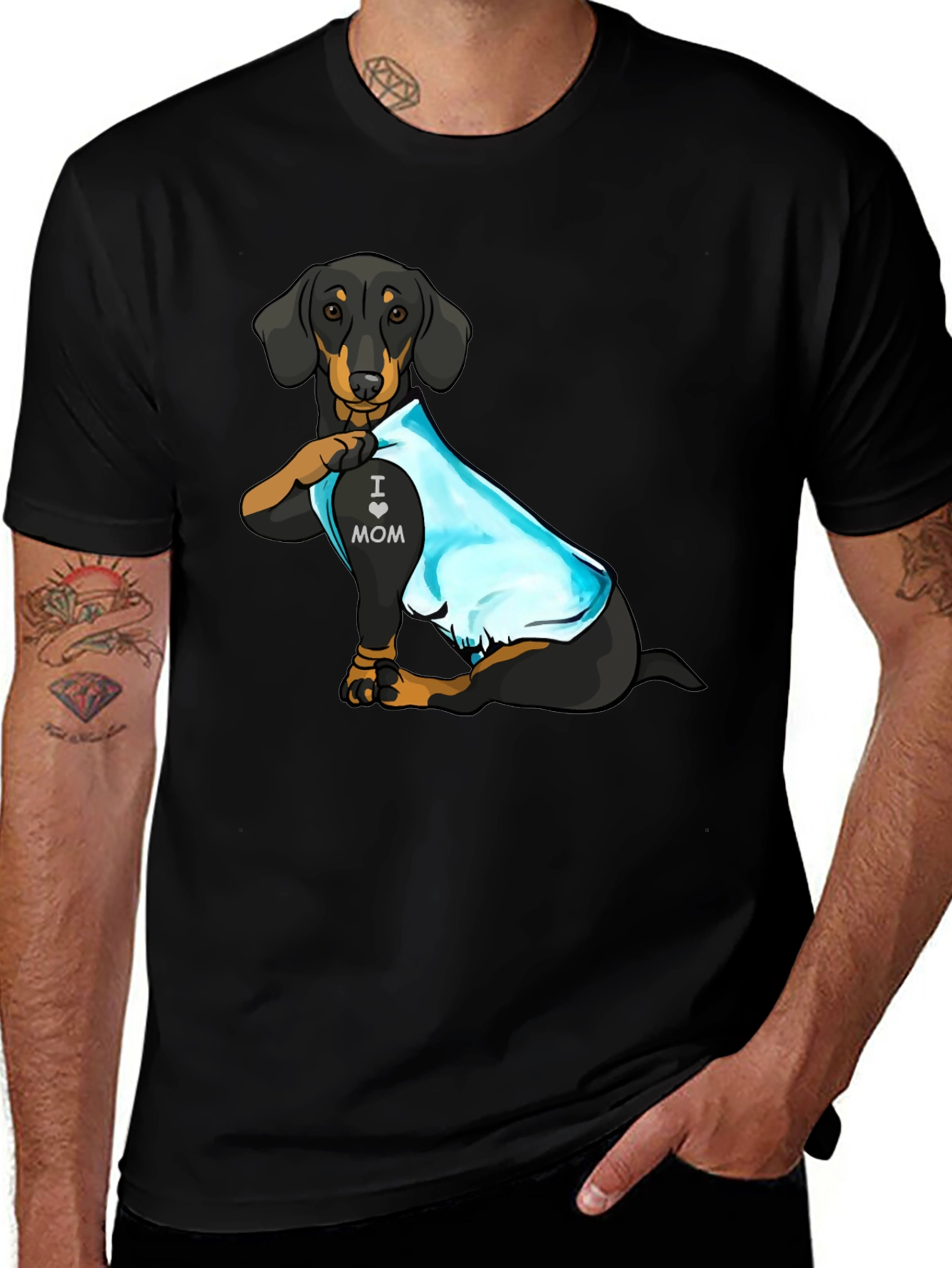 Dachshund I Love Mom Tattoo Graphic T-Shirt