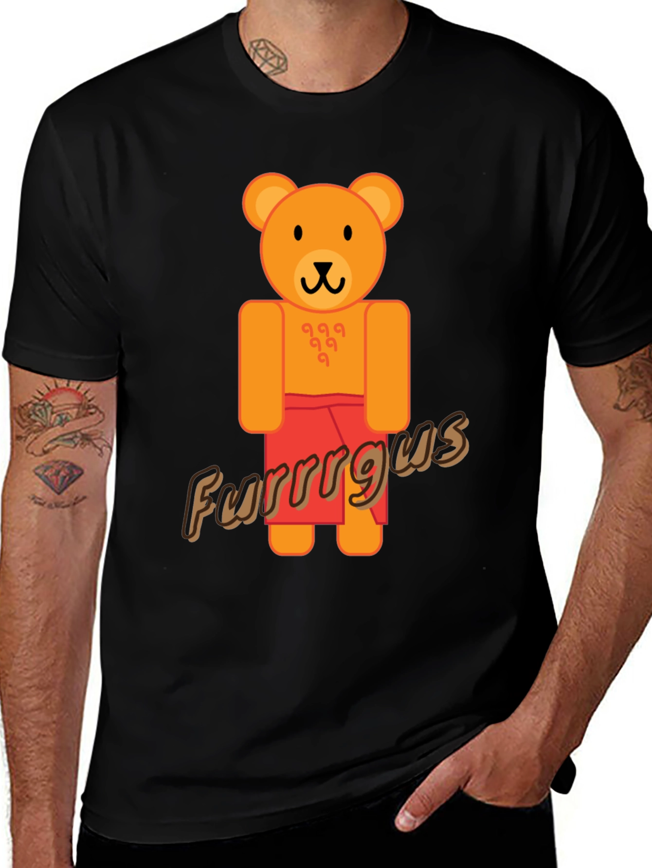 Cute Cartoon Bear Graphic Black T-Shirt