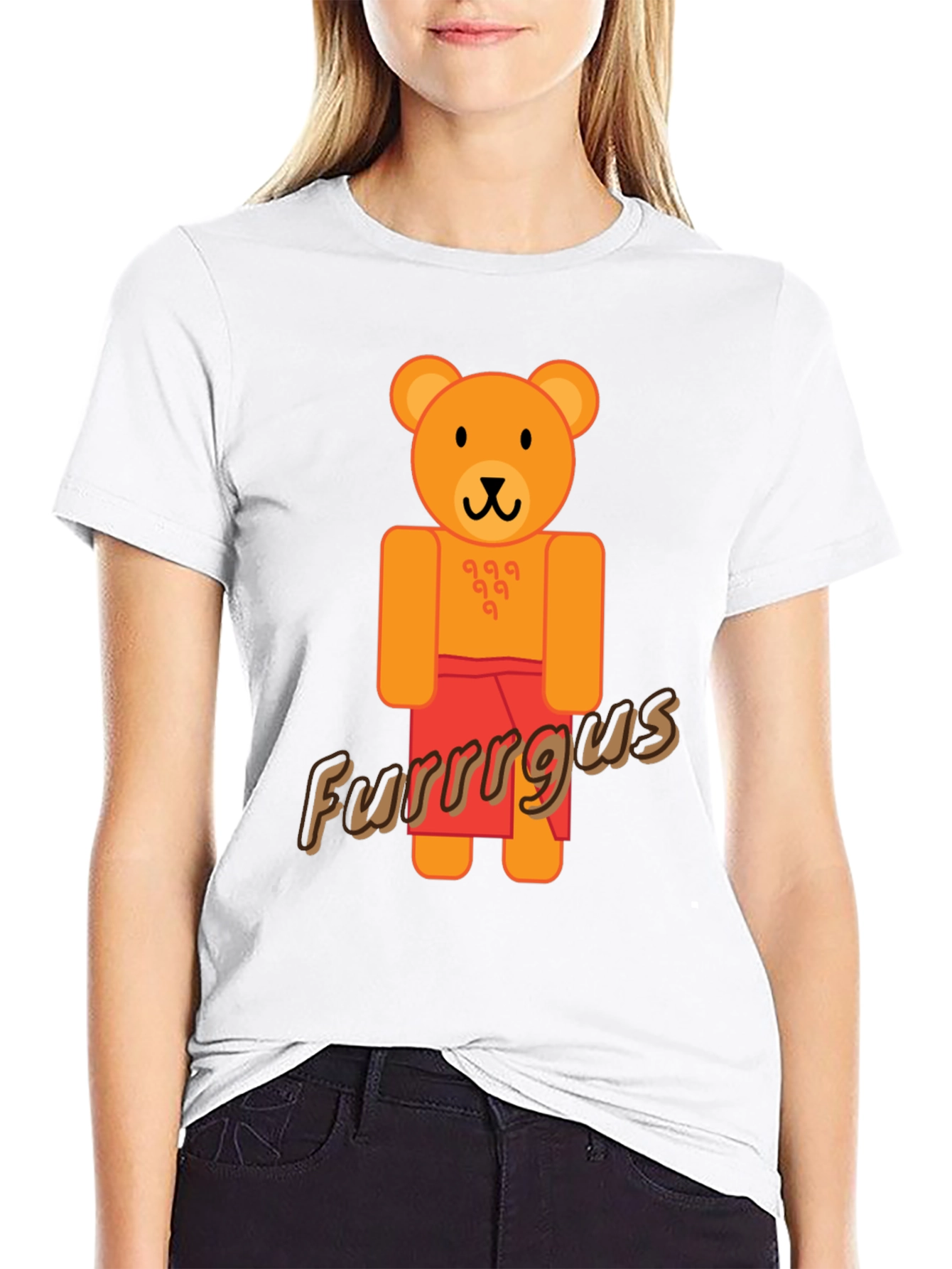 Cute Cartoon Bear Graphic Black T-Shirt