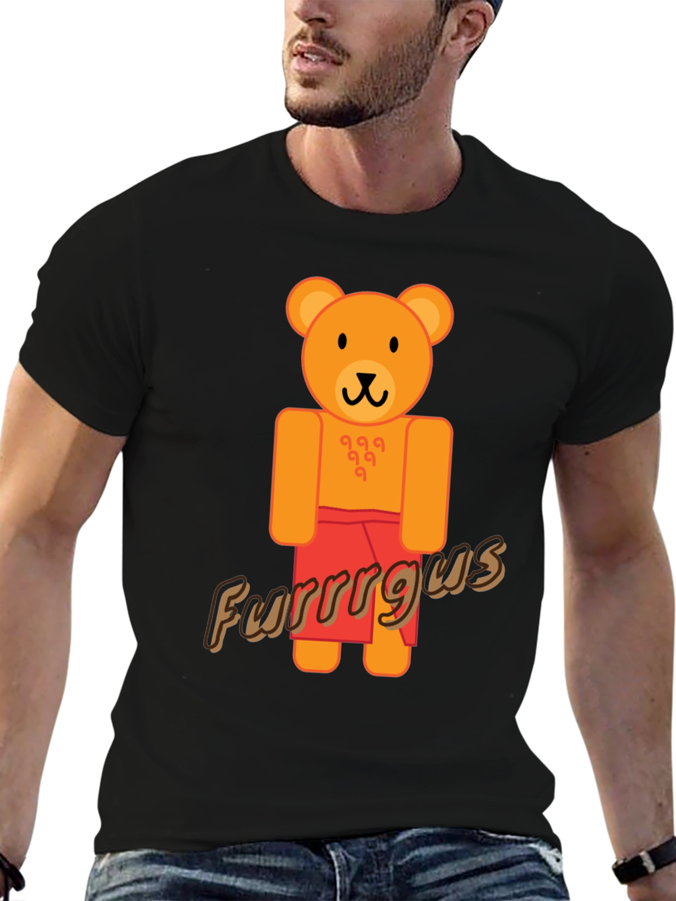 Cute Cartoon Bear Graphic Black T-Shirt