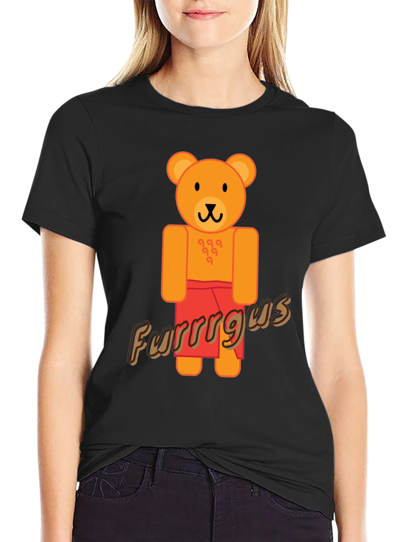 Cute Cartoon Bear Graphic Black T-Shirt