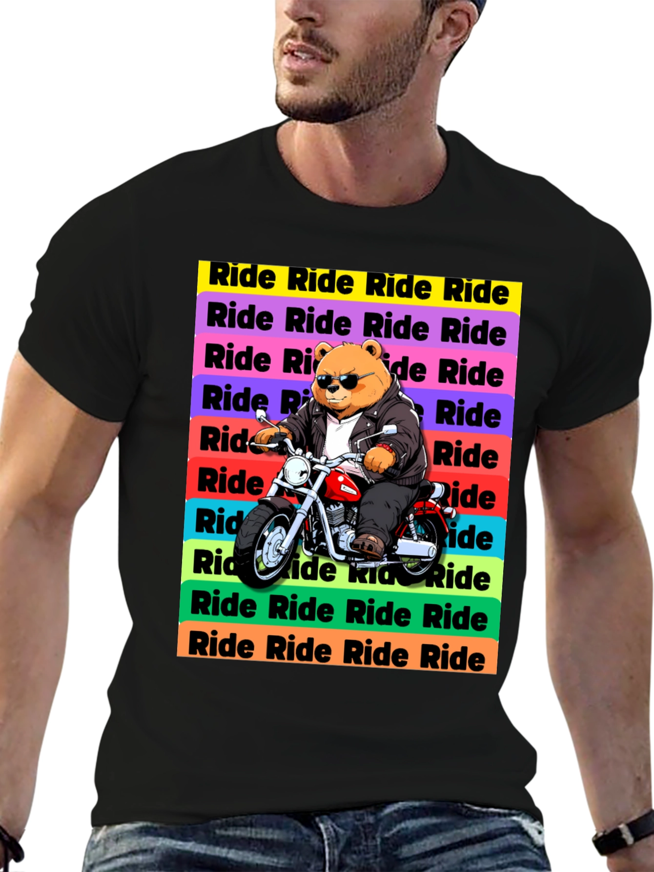 Bear Rider Graphic T-Shirt - Cool Biker Tee