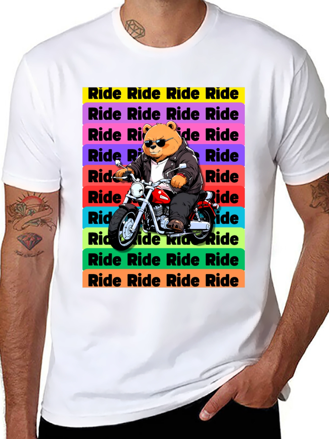 Bear Rider Graphic T-Shirt - Cool Biker Tee