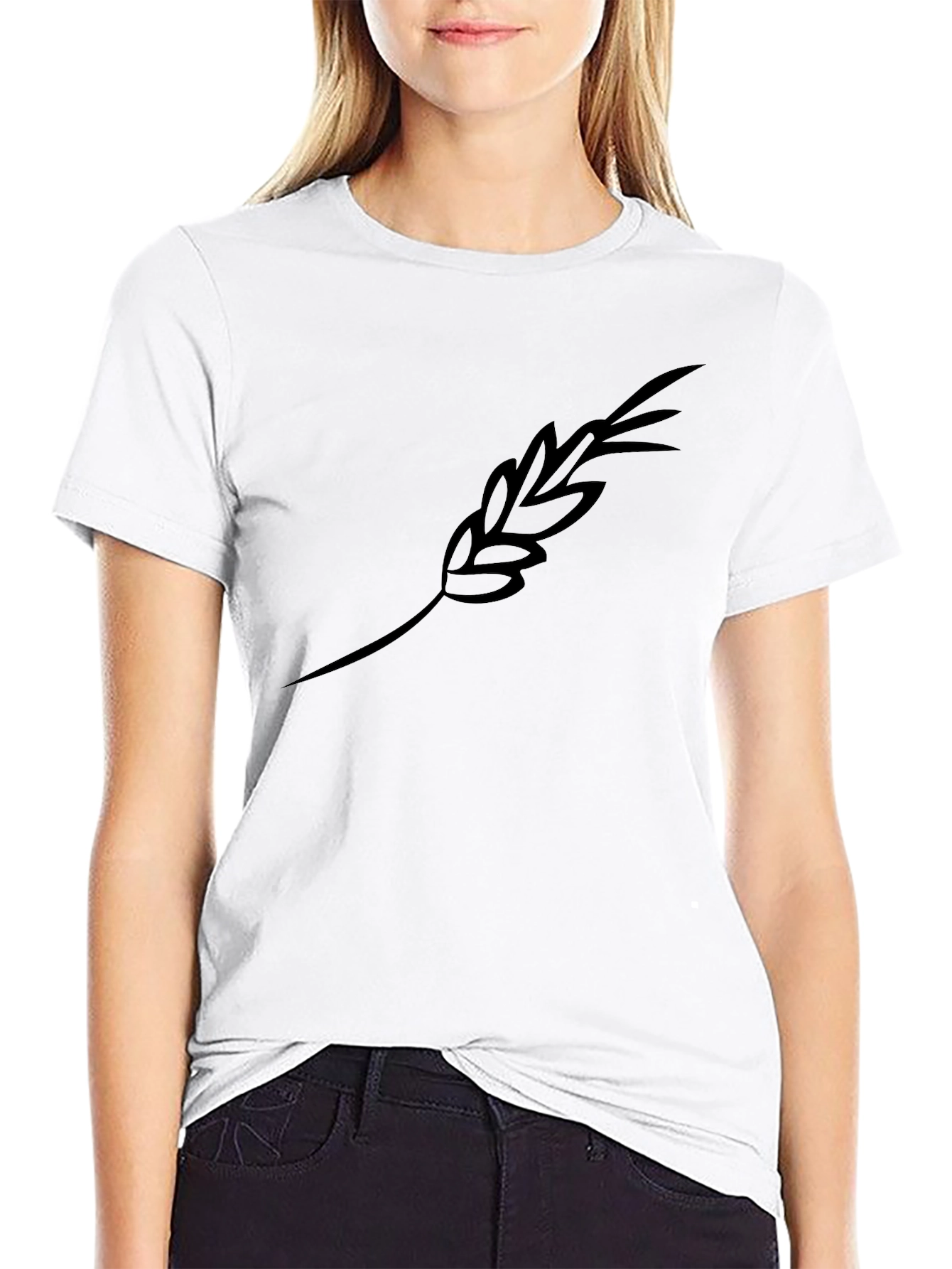 Black T-Shirt with Wheat Stalk Design