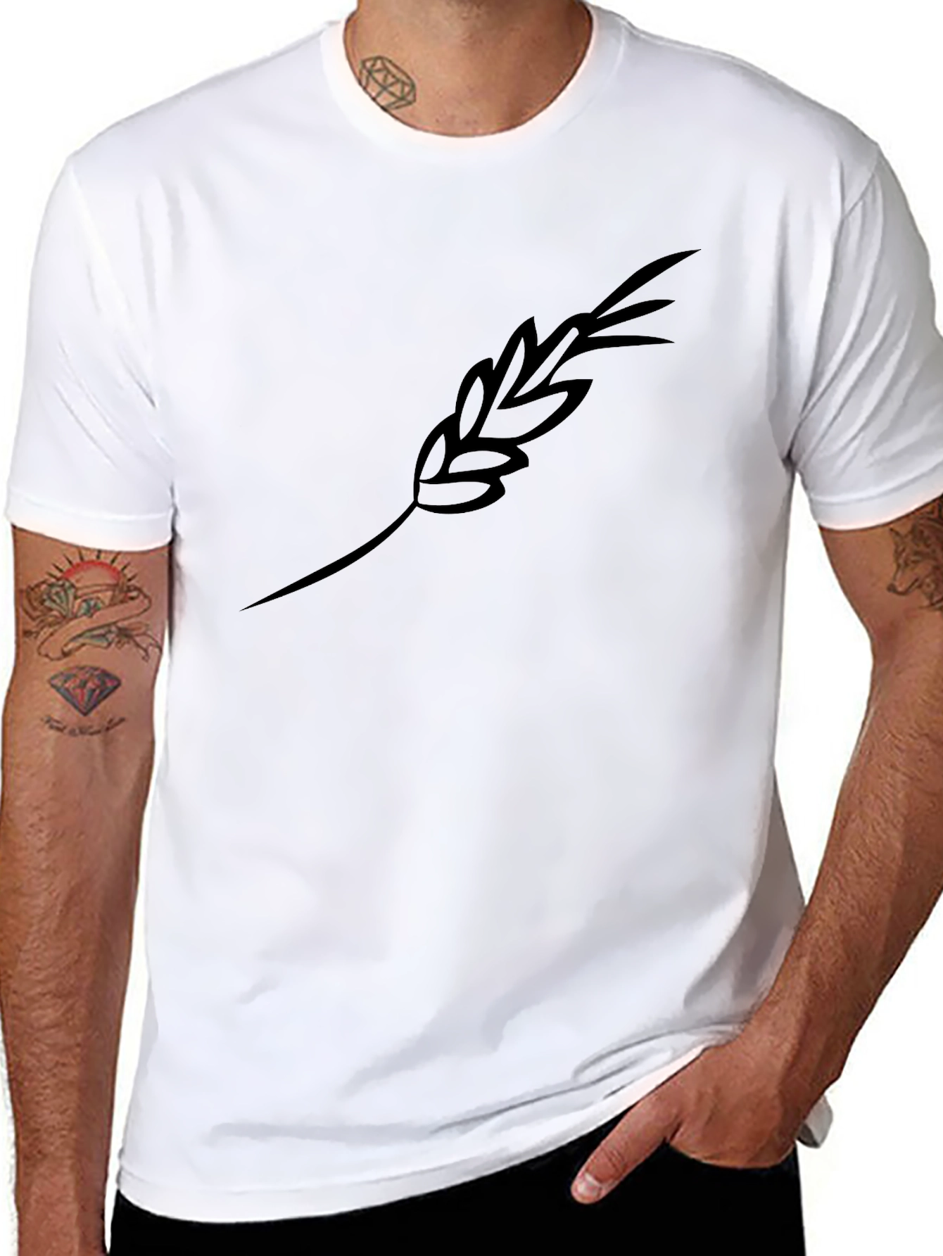 Black T-Shirt with Wheat Stalk Design