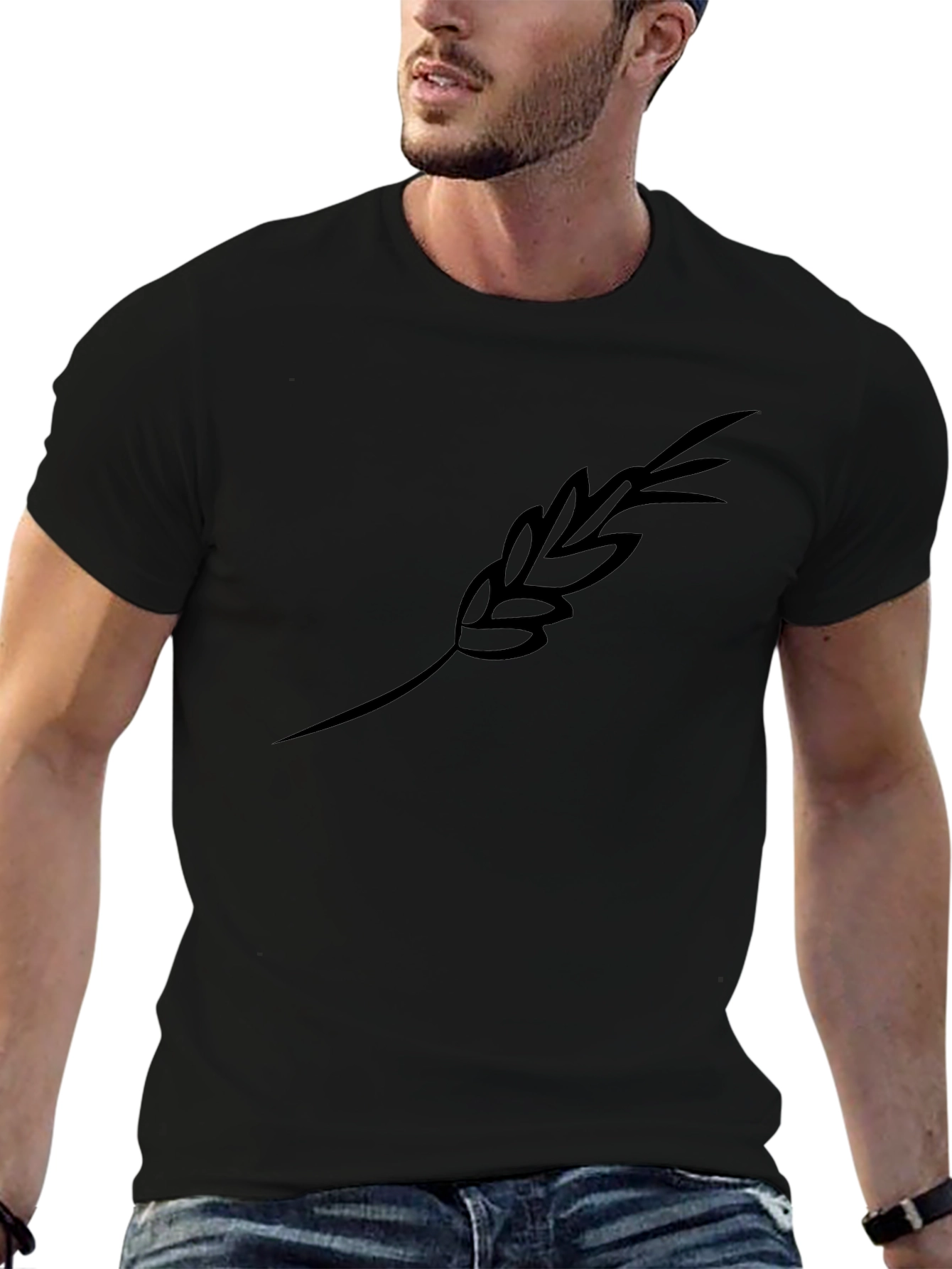 Black T-Shirt with Wheat Stalk Design