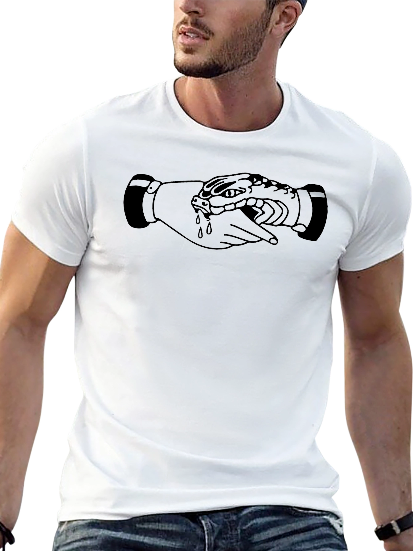 Snake Handshake Graphic T-Shirt - Classic Black Tee