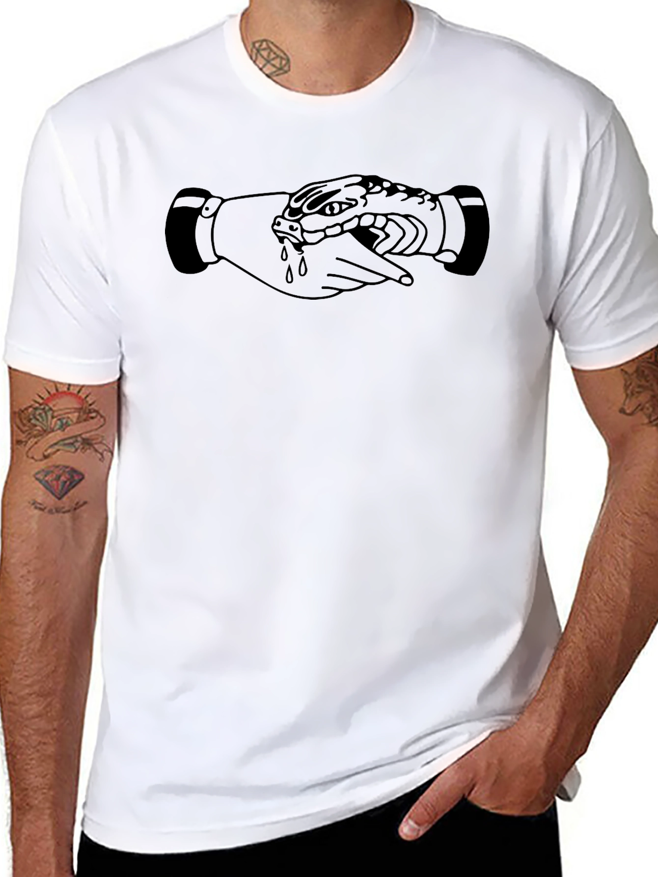 Snake Handshake Graphic T-Shirt - Classic Black Tee
