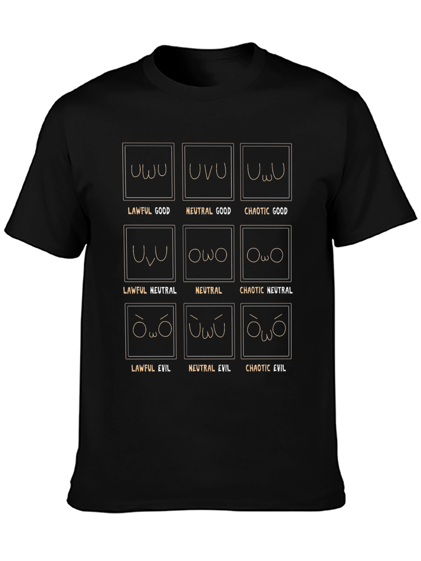 Alignment Chart T-Shirt: Lawful to Chaotic Evil