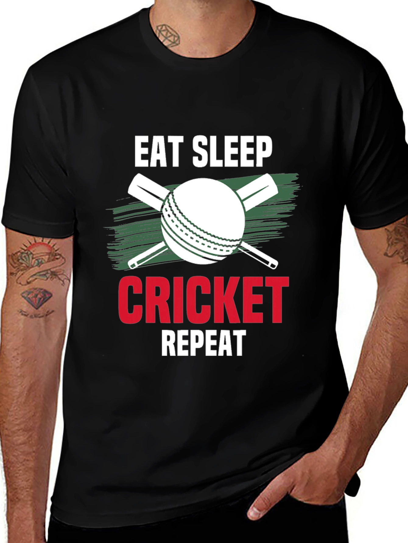 Eat Sleep Cricket Repeat Graphic Tee