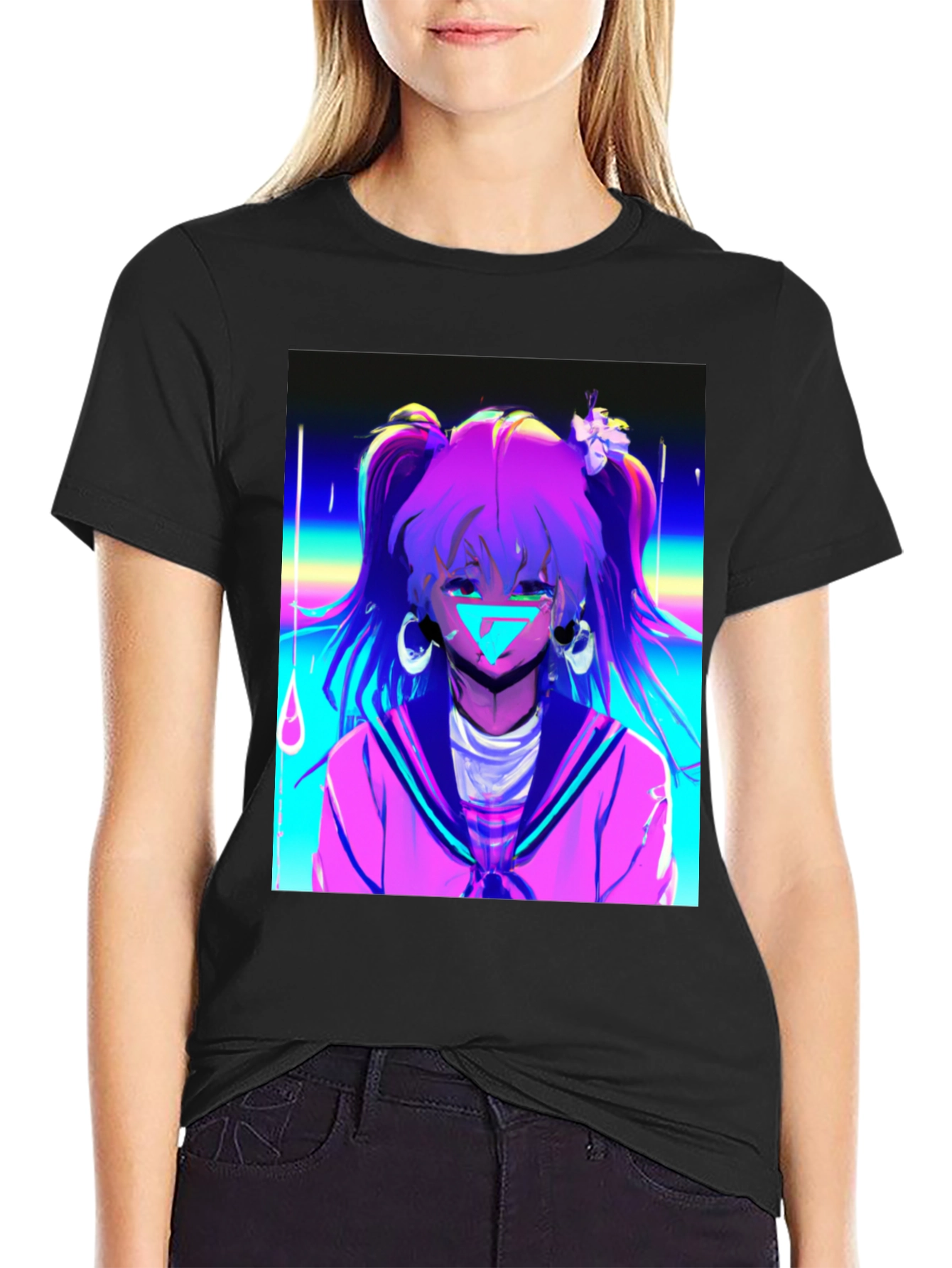 Anime Girl Graphic Black T-Shirt