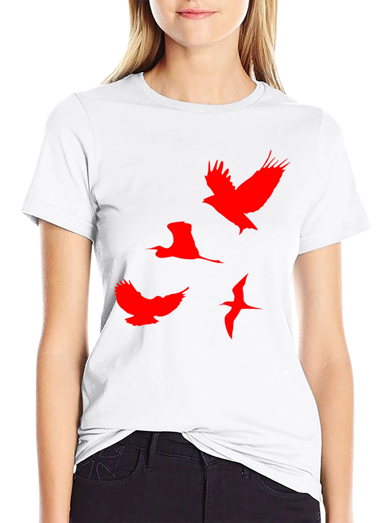 Red Birds Graphic Black T-Shirt