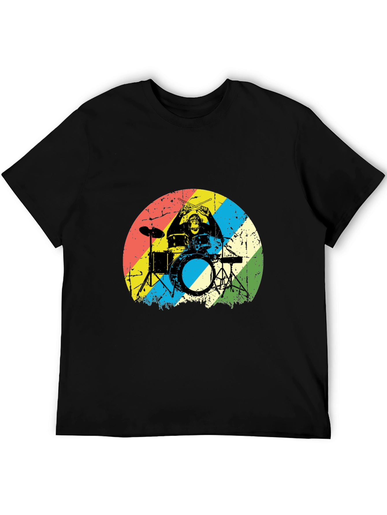 Monkey Drummer Graphic Tee - Retro Style Black T-Shirt