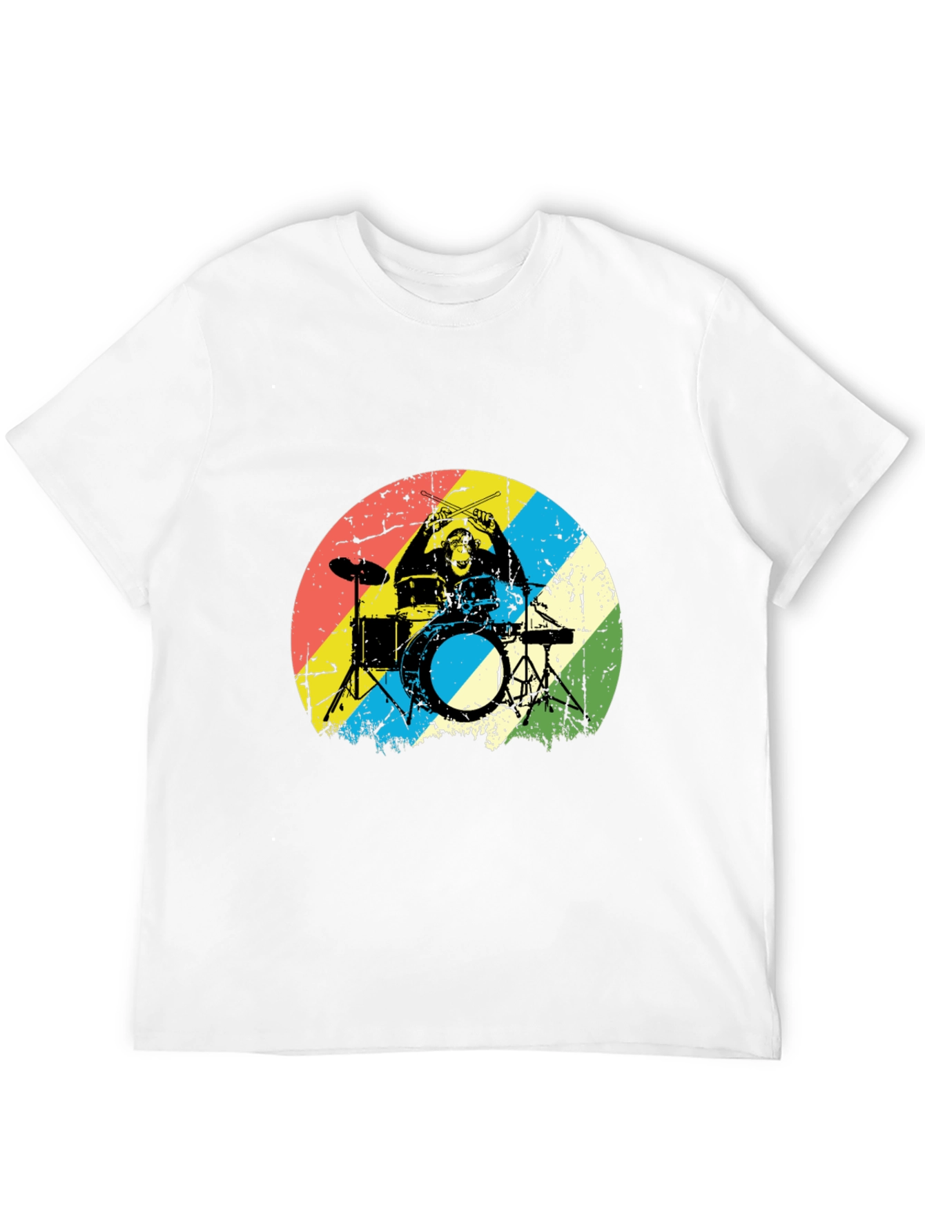 Monkey Drummer Graphic Tee - Retro Style Black T-Shirt