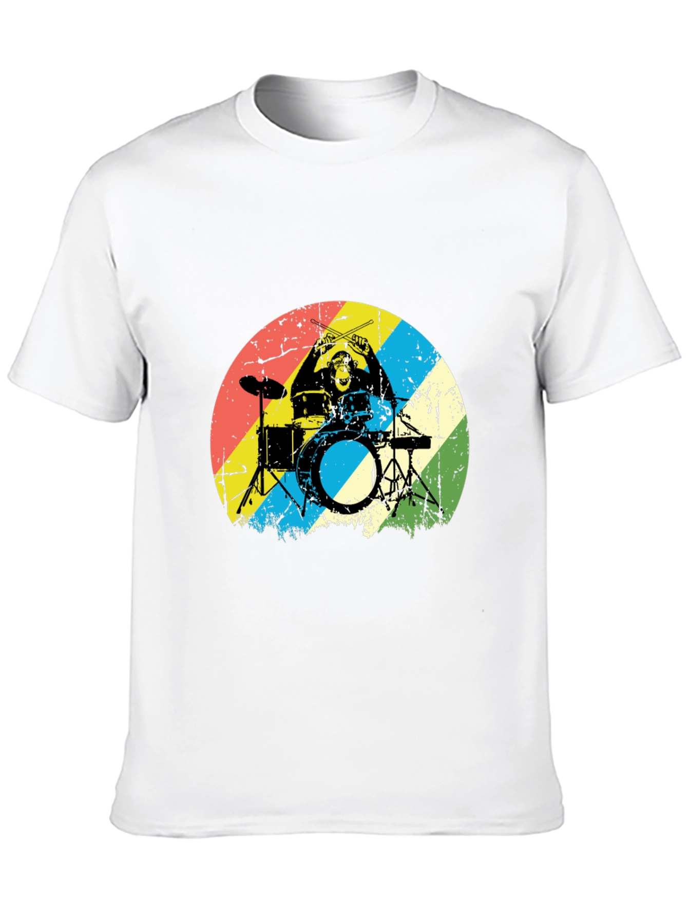 Monkey Drummer Graphic Tee - Retro Style Black T-Shirt