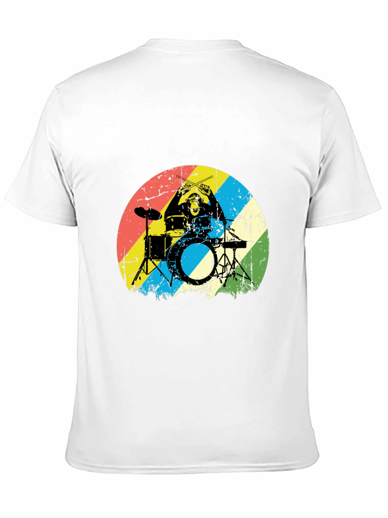 Monkey Drummer Graphic Tee - Retro Style Black T-Shirt