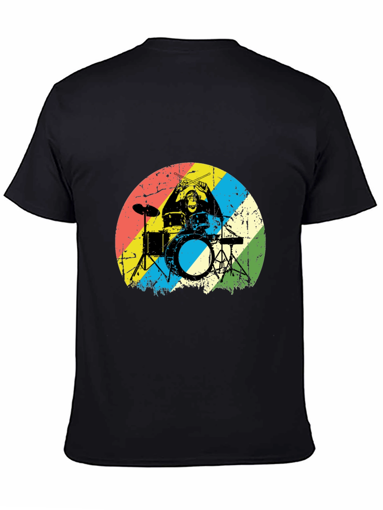 Monkey Drummer Graphic Tee - Retro Style Black T-Shirt