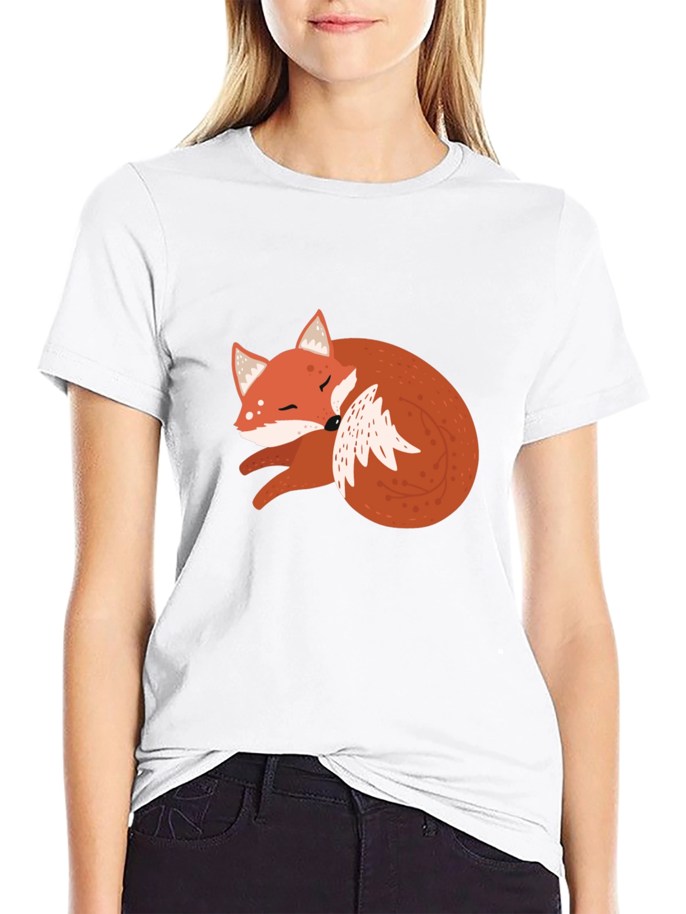 Cute Fox Graphic Tee - Soft Black Cotton T-Shirt