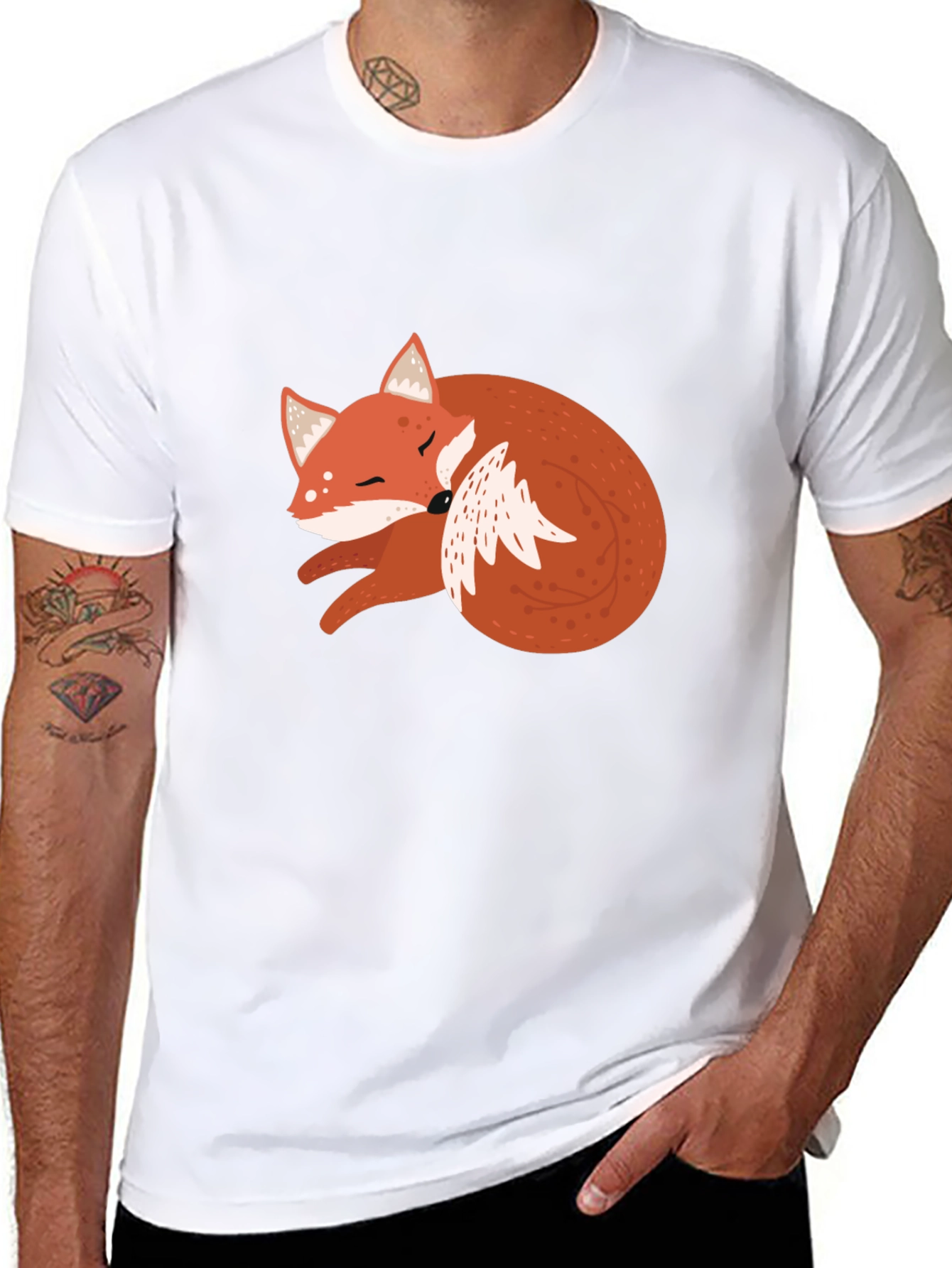 Cute Fox Graphic Tee - Soft Black Cotton T-Shirt