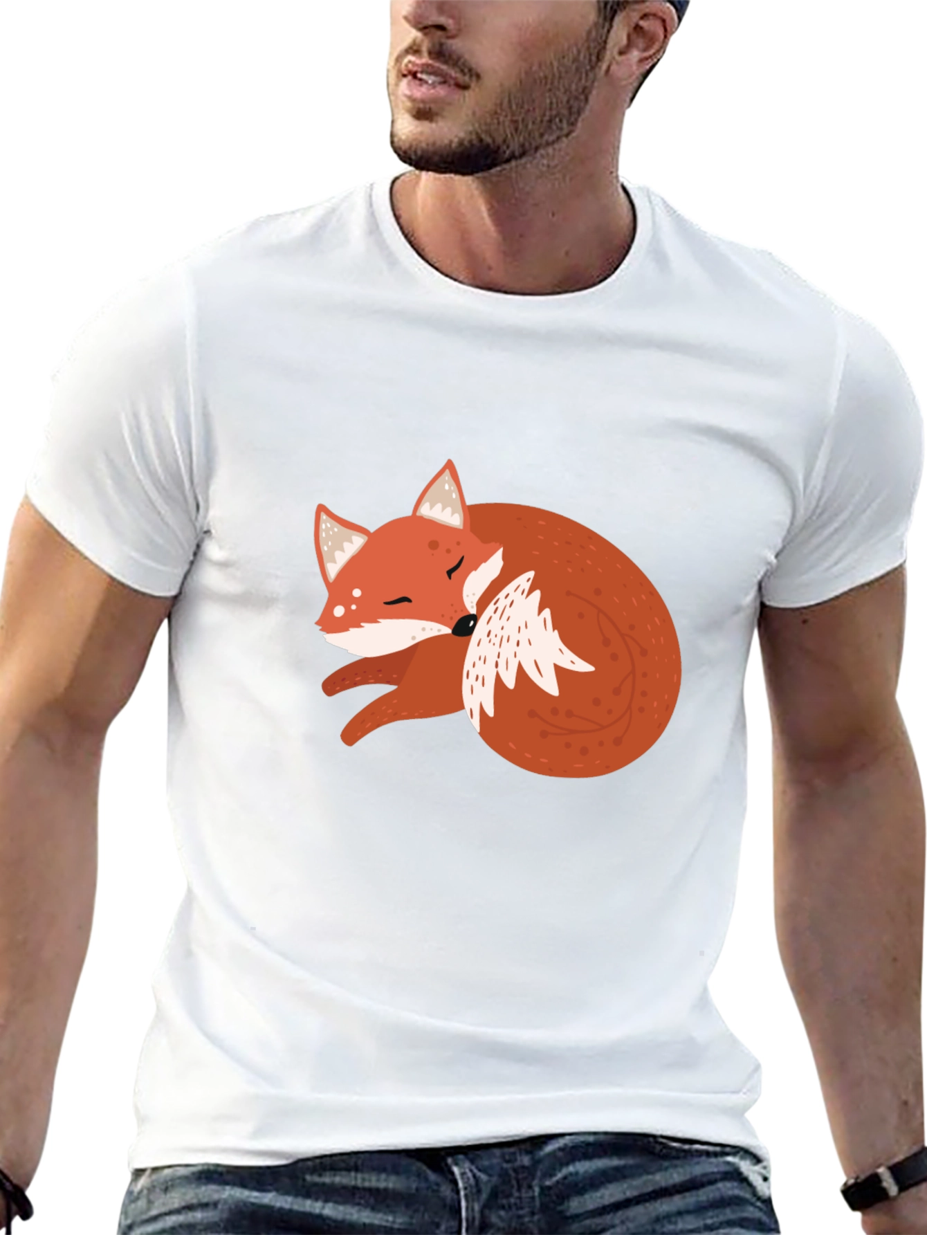 Cute Fox Graphic Tee - Soft Black Cotton T-Shirt