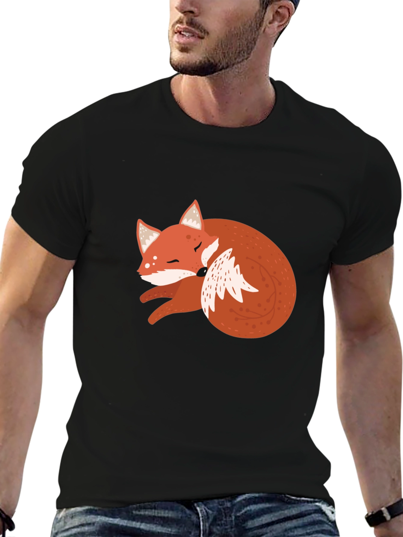 Cute Fox Graphic Tee - Soft Black Cotton T-Shirt