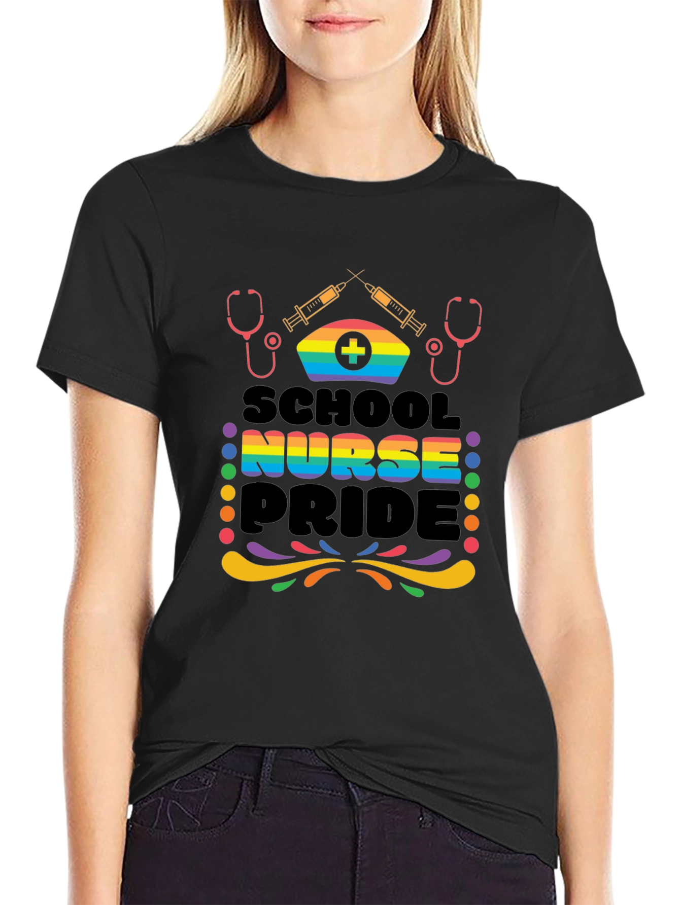 School Nurse Pride T-Shirt - Rainbow Graphic Tee