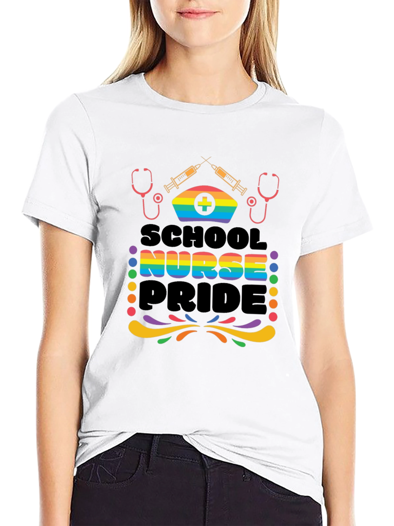 School Nurse Pride T-Shirt - Rainbow Graphic Tee
