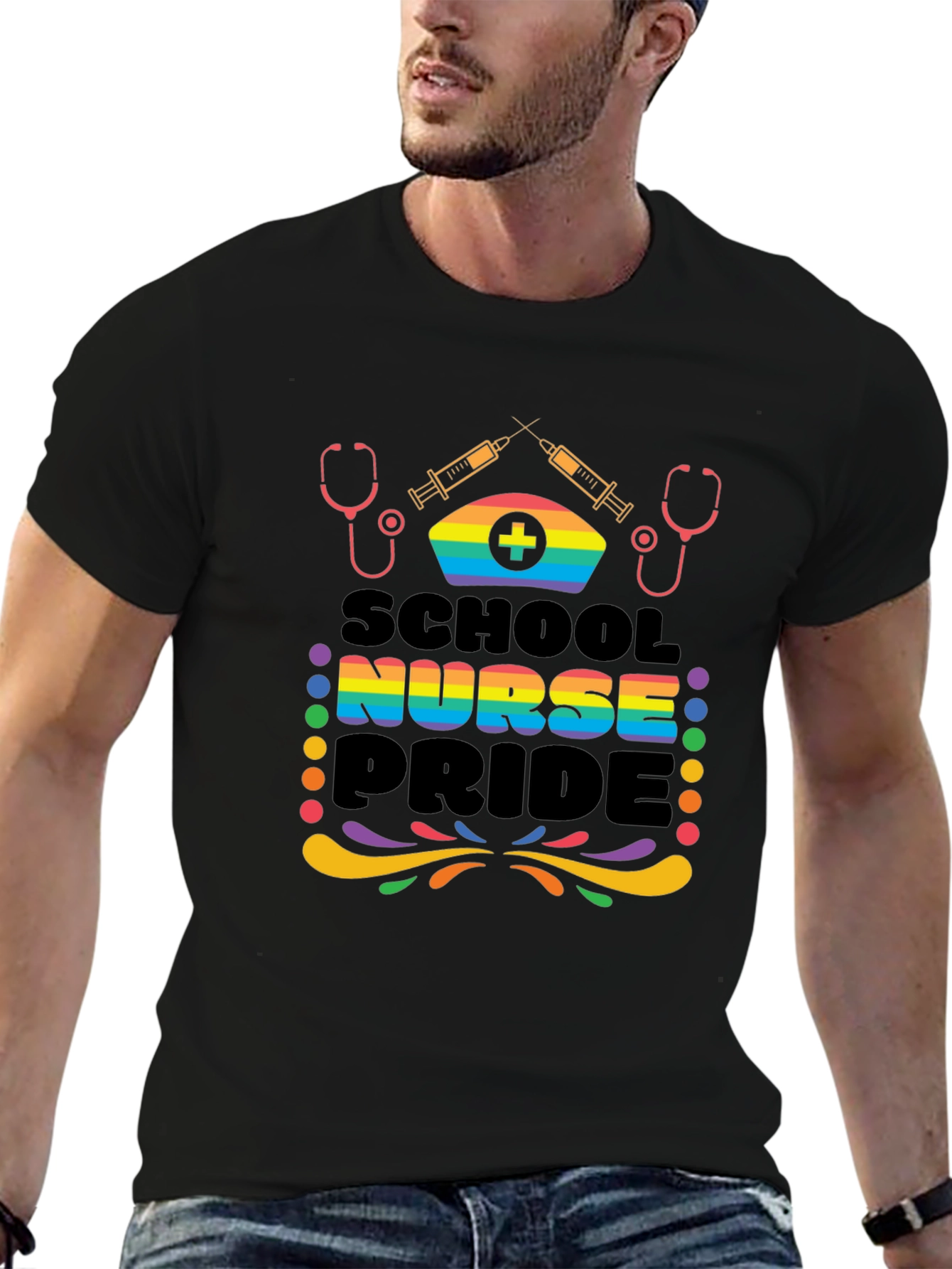 School Nurse Pride T-Shirt - Rainbow Graphic Tee