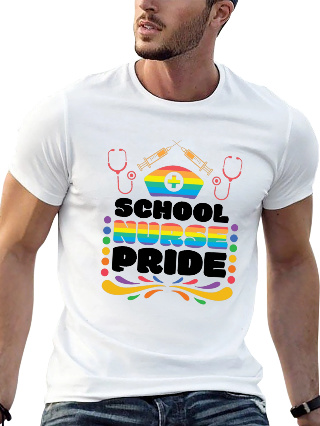 School Nurse Pride T-Shirt - Rainbow Graphic Tee